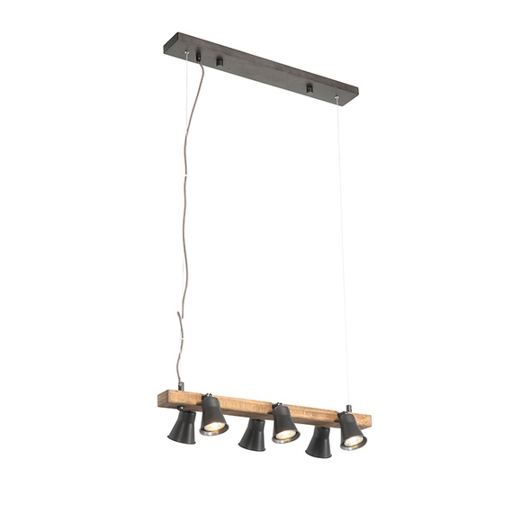 Scandinavische hanglamp zwart met hout 6-lichts - Jelle