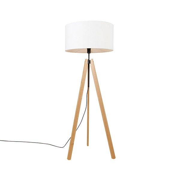 Moderne Stehlampe Holz Leinenschirm weiß 50 cm Stativ - Telu