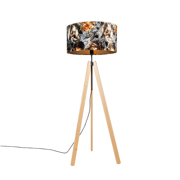 Stehlampe Holz mit Stoffschirm Blumen 50 cm - Telu