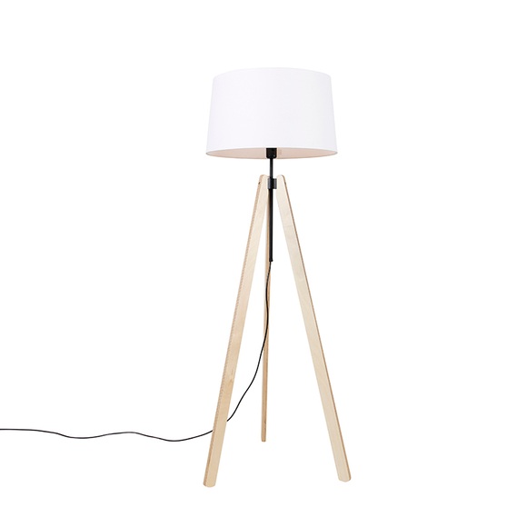 Moderne Stehlampe Holz Stoffschirm beige 45 cm Stativ - Telu