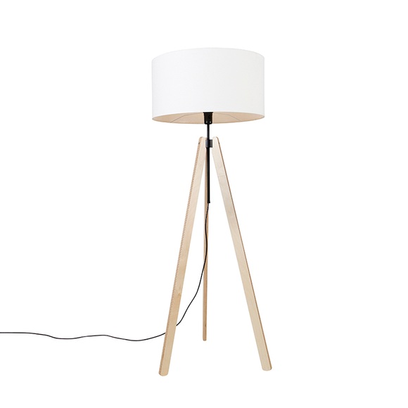 Moderne Stehlampe Holz Leinenschirm weiß 50 cm Stativ - Telu