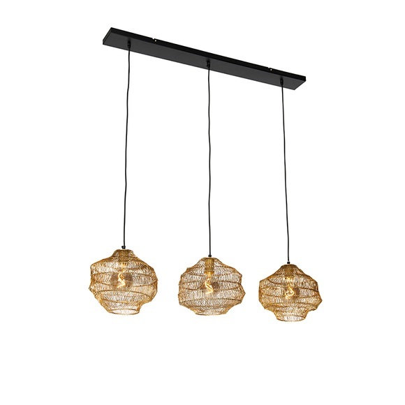 Oosterse hanglamp goud langwerpig 3-lichts - Vadi