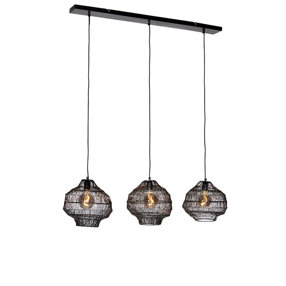 Oosterse hanglamp zwart langwerpig 3-lichts - Vadi