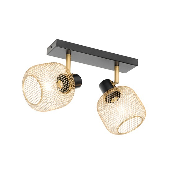 Industriële spot zwart met goud 2-lichts - Bliss Mesh