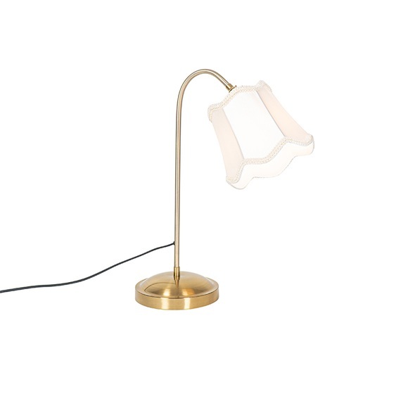 Klassieke tafellamp messing met witte lampenkap - Nona
