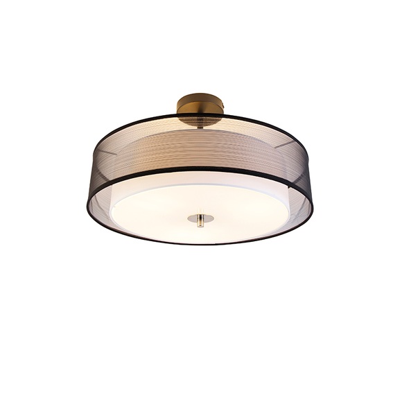 Moderne plafondlamp zwart met wit 50 cm 3-lichts - Drum Duo