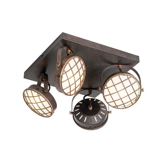 Vintage spot roestbruin vierkant 4-lichts - Tamina