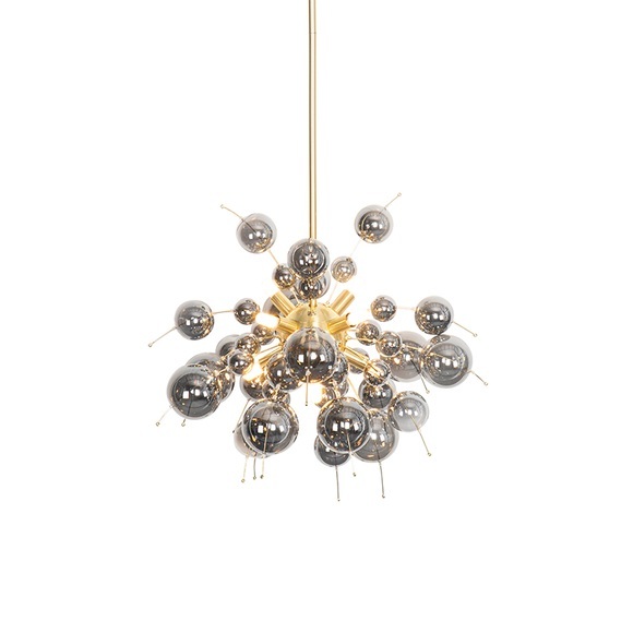 Design Hängelampe Messing mit Rauchglas 8-flammig - Explode