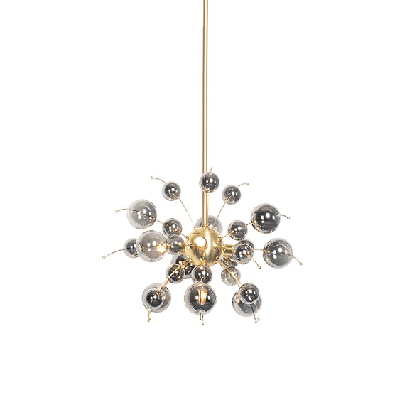 Design hanglamp messing met smoke glas 4-lichts - Explode