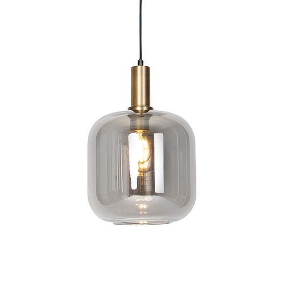 Design hanglamp zwart met goud met smoke glas - Qara
