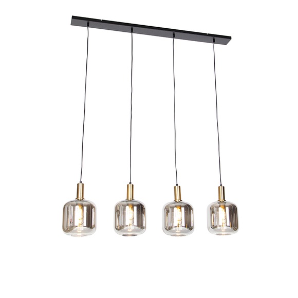 Design Hängelampe schwarz mit gold mit Rauchglas 4-flammig - Qara