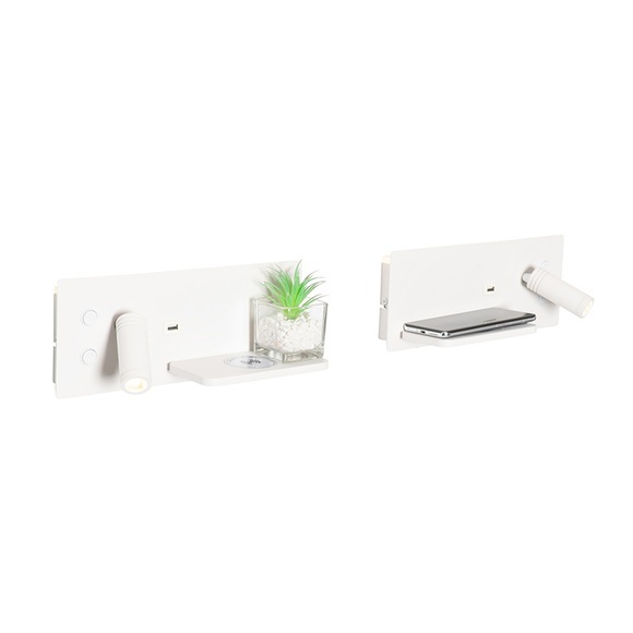 Set van 2 wandlampen wit incl. LED met USB en inductielader - Riza