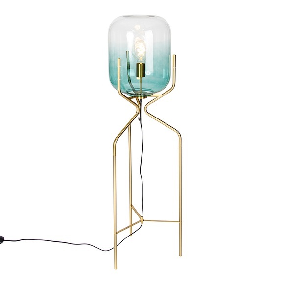 Design vloerlamp goud met groen glas - Bliss