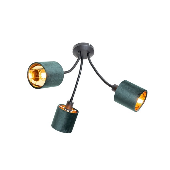Moderne plafondlamp zwart met kap groen 3-lichts - Merwe