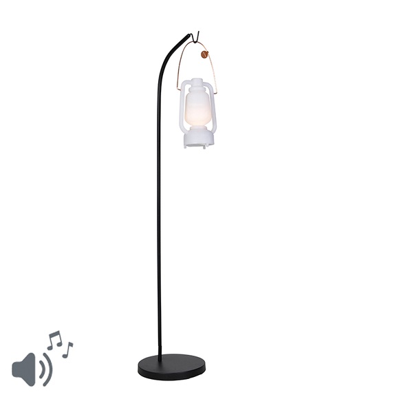 Vloerlamp zwart met wit met speaker oplaadbaar IP44 - Mart Storm Music