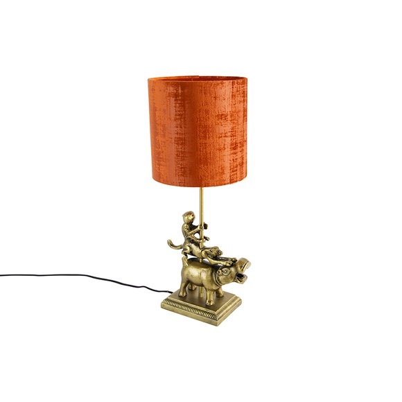 Vintage tafellamp messing met kap rood 20 cm - Flodhest Abe