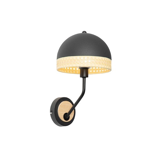 Oosterse wandlamp zwart met rotan 20 cm - Magna Rotan