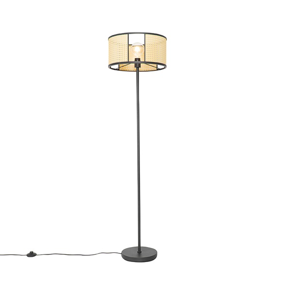 Oosterse vloerlamp zwart met rotan 40 cm - Akira