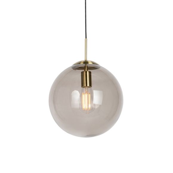 Moderne Hängelampe Messing mit Rauchglas 30 cm - Ball