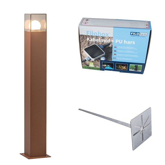 Außenleuchte 70 cm rostbraun mit Erdungsstift und Kabelmuffe - Dänemark