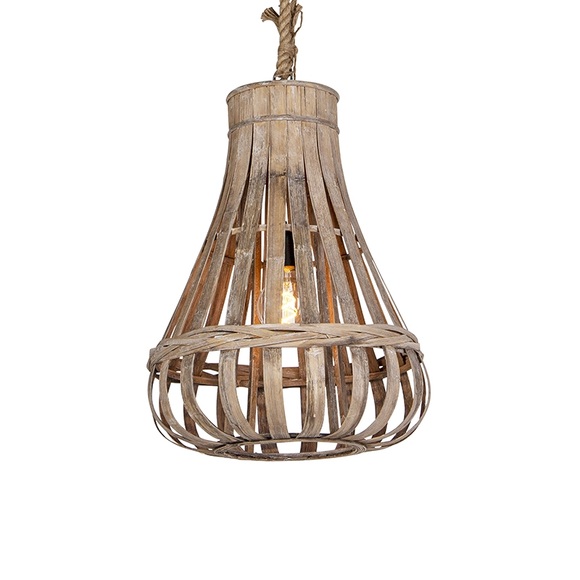 Ländliche Pendelleuchte Holz mit Seil 44cm - Excalibur