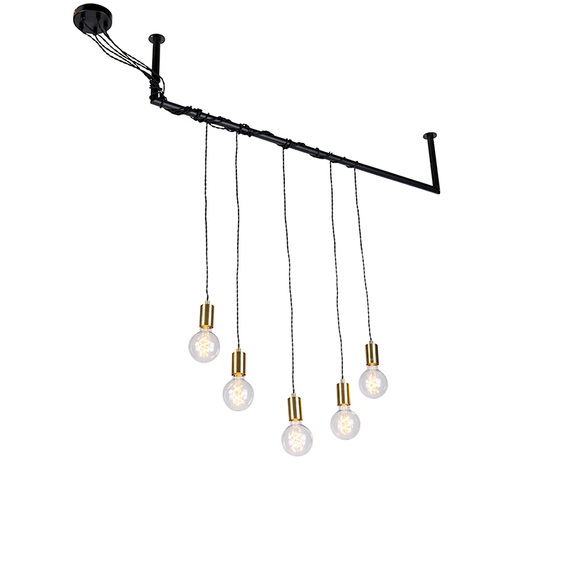 Industrielle Hängelampe schwarz mit Messing 5 Lichter - Cavoba
