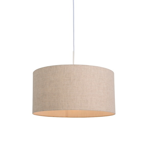 Ländliche Hängelampe weiß mit beigem Schirm 50 cm - Combi 1