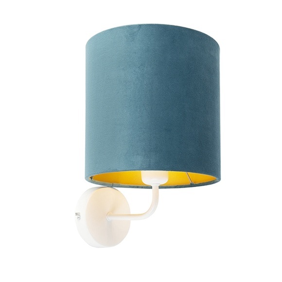 Vintage Wandlampe weiß mit blauem Samtschirm - Matt