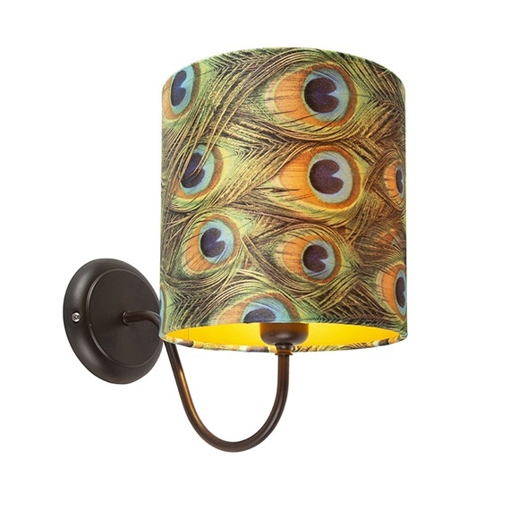 Vintage Wandlampe braun mit Samt Schatten Pfau - Combi Classic