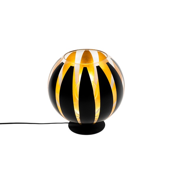 Design Tischlampe schwarz mit Gold 30 cm - Melone