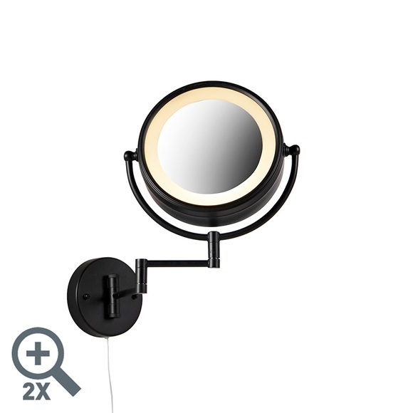 Design Wandspiegel schwarz inkl. LED verstellbar IP44 mit Zugschnur - Vicino