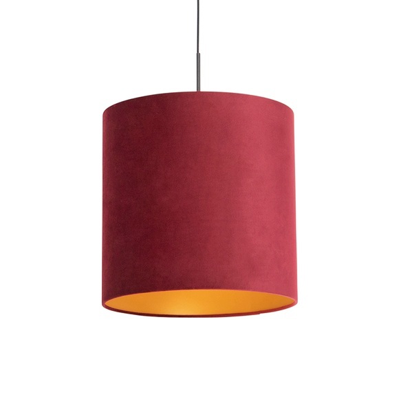 Hängelampe mit Veloursschirm rot mit Gold 40 cm - Combi