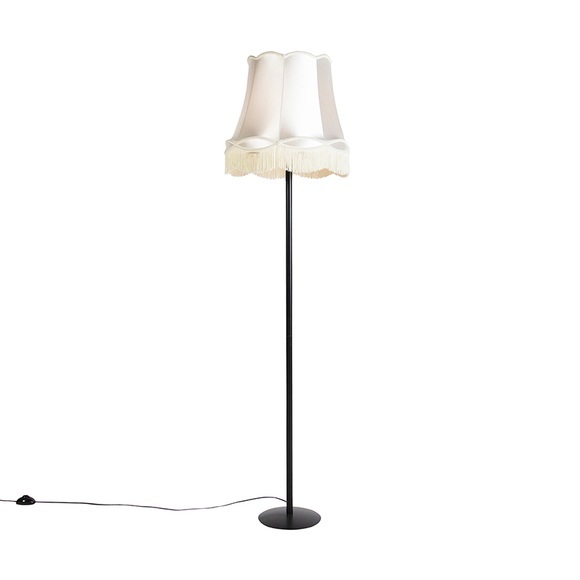 Retro Stehleuchte schwarz mit Granny-Schirm Creme 45 cm - Simplo