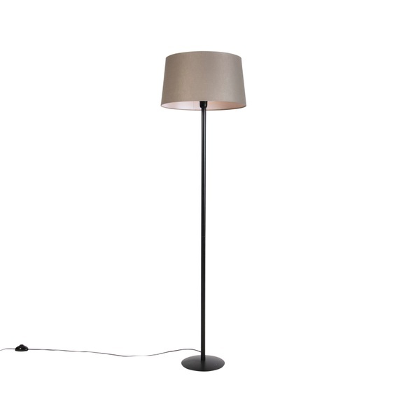 Schwarze Stehlampe mit Leinenschirm taupe 45 cm - Simplo