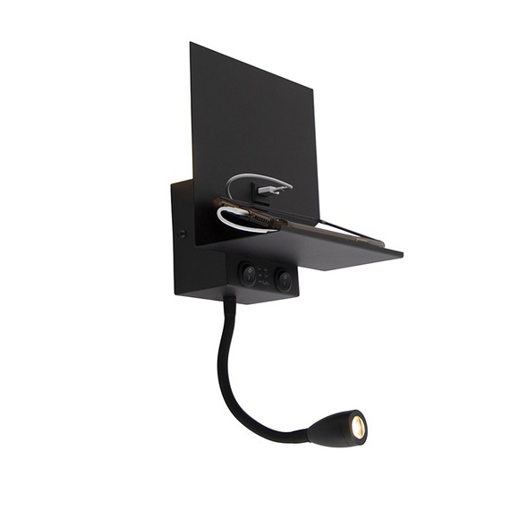 Moderne Wandleuchte schwarz mit USB und Flexarm - Flero