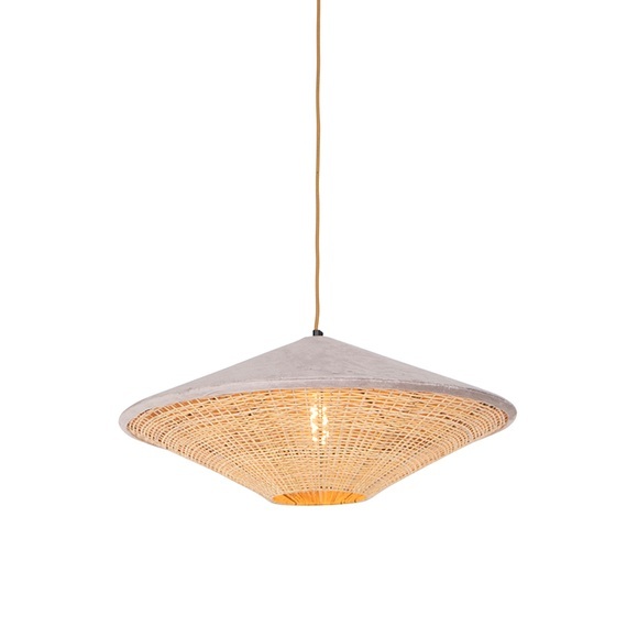 Land Hängelampe beige Samt mit Schilf 60 cm - Frills Can