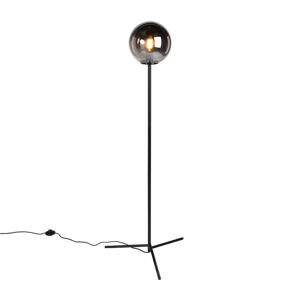 Art Deco Stehleuchte schwarz mit Rauchglas - Pallon