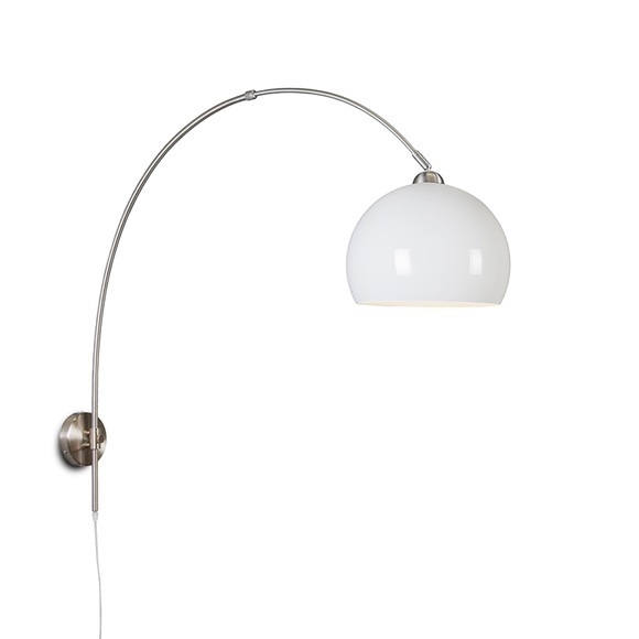 Retro Wandbogenlampe Stahl mit weißem Schirm verstellbar
