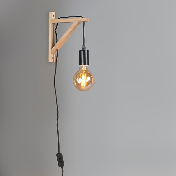 Wandleuchte Holz mit schwarzem Pendel - Galgje