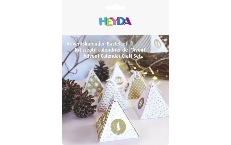 Heyda Adventskalender Bastel Set 8 x 8 x 9 cm, Gold/Weiss