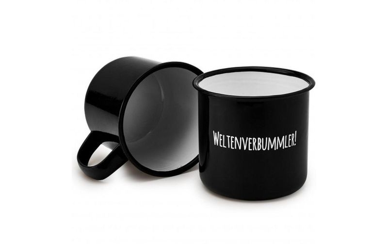 Pechkeks Kaffeetasse Weltenbummler 300 ml, Schwarz/Weiss