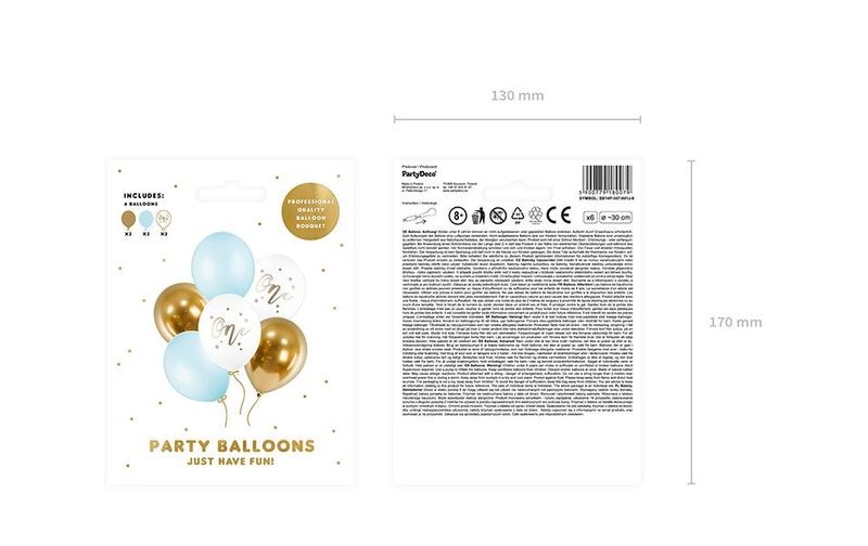 Partydeco Luftballon One Pastellblau Ø 30 cm, 6 Stück