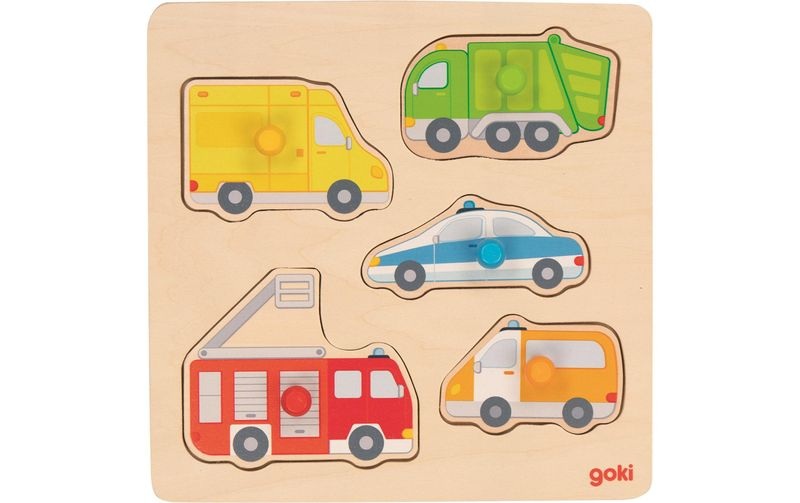 Goki 57445 - Steckpuzzle, Auf der Straße, Holz,