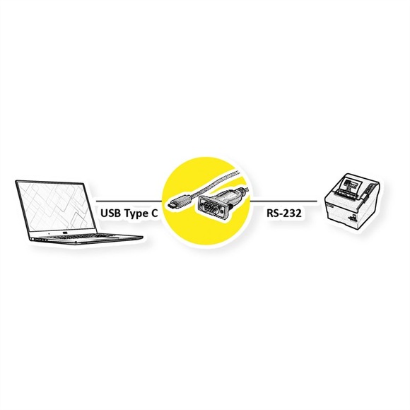 ROLINE USB - Seriell Konverter-Kabel, Typ C - RS232, schwarz, 1,8 m