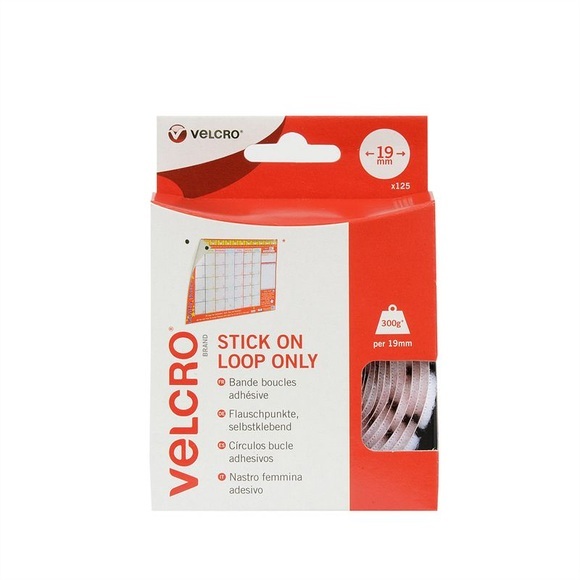 VELCRO® Klettpunkte Selbstklebend Nur Flausch 19mm x 125 Weiß