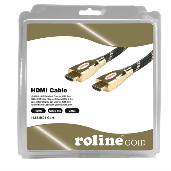 ROLINE GOLD HDMI Ultra HD Kabel mit Ethernet, ST/ST, Retail Blister, 2 m