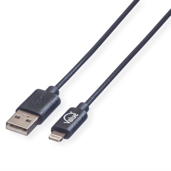 Value USB-Kabel USB 2.0 USB-A Stecker, Apple Lightning Stecker 1.80 m Schwarz 11.99.8322