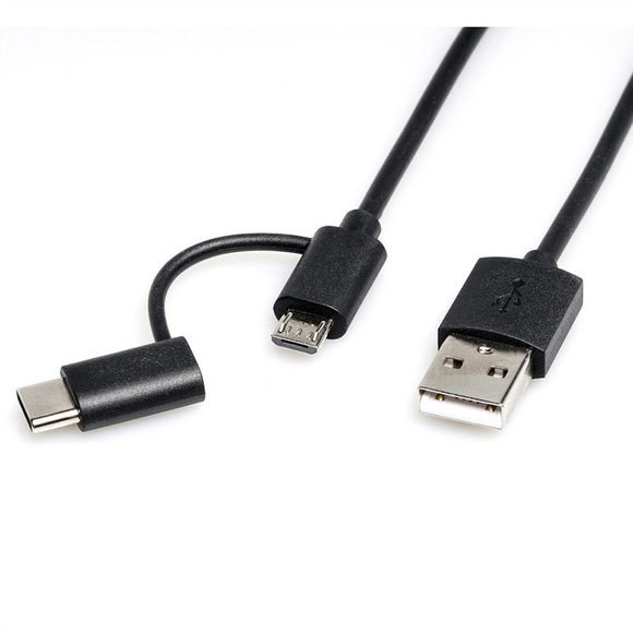 Roline USB-Kabel USB 2.0 USB-A Stecker, USB-C? Stecker, USB-Micro-B Stecker 1.00 m Schwarz 11.02.8328