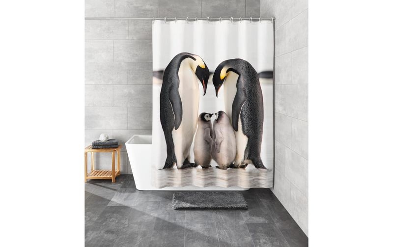 Duschvorhang 'Pinguin-Familie Jacksons' Kleine Wolke Weiß/Schwarz