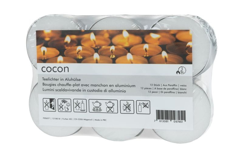 COCON Teelichter gross in Aluhülse 12 Stück, Weiss